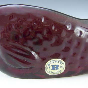 Reijmyre Swedish Dark Red Glass Fish Sculpture - Labelled
