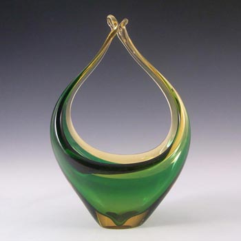 Murano Green/Amber Sommerso Glass Organic Sculpture Bowl