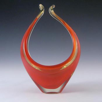 Murano Red/Amber Sommerso Glass Organic Sculpture Bowl