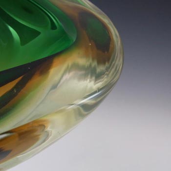 Murano Geode Green & Amber Sommerso Glass Triangle Bowl