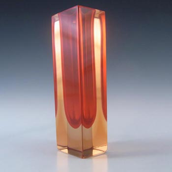 Murano Faceted Red & Amber Sommerso Glass Block Vase