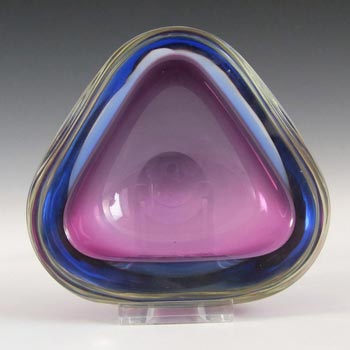 Murano Geode Purple & Blue Sommerso Glass Triangle Bowl