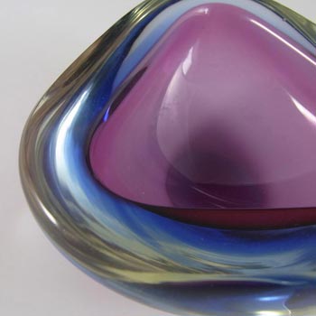 Murano Geode Purple & Blue Sommerso Glass Triangle Bowl