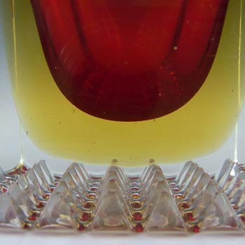 Murano Faceted Red & Amber Sommerso Glass Block Bowl