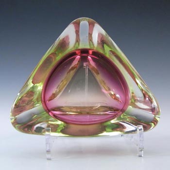 Murano/Venetian Pink & Uranium Green Sommerso Glass Bowl