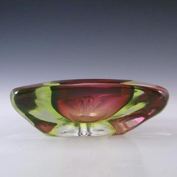 Arte Nuova Murano Pink & Uranium Green Sommerso Glass Bowl