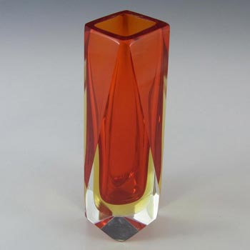Murano Faceted Red & Amber Sommerso Glass Block Vase #1