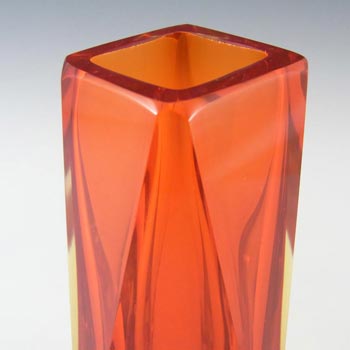 Murano Faceted Red & Amber Sommerso Glass Block Vase #1