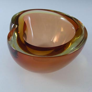 Murano Geode Orange & Amber Sommerso Glass Kidney Bowl