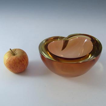 Murano Geode Orange & Amber Sommerso Glass Kidney Bowl