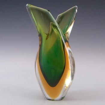 Murano/Venetian Green & Amber Sommerso Glass Vase #2