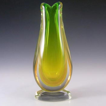 Murano/Venetian Green & Yellow Sommerso Glass Vase