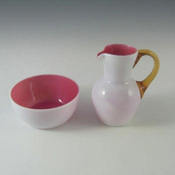 Victorian Opaque Custard Glass Pink & Ivory Creamer & Sugar Bowl