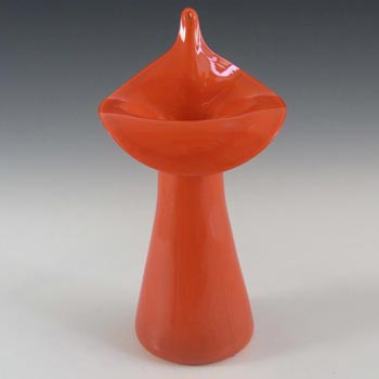 Czech Orange Glass Jack-in-the-Pulpit Vase - Marked