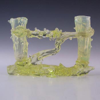 John Walsh Victorian Vaseline/Uranium Glass Double Thorn Vase