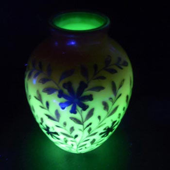 Victorian Burmese Uranium Pink Glass Enamelled Vase