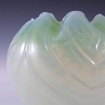 Victorian 1900's Opalescent Green Glass Rose Bowl