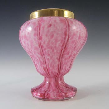 Welz Czech Pink Aventurine Glass 'Vertical Stripes' Vase