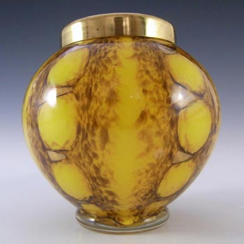 Franz Welz 1930's Czech Yellow Glass 'Bubbles' Posy Vase