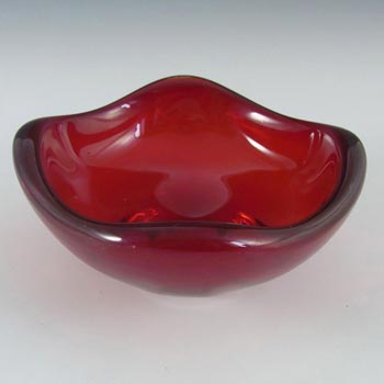 Whitefriars #9517 Baxter Ruby Red Glass Four Sided Bowl