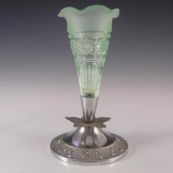 Bagley #3187 Art Deco 6" Green Glass & Metal 'Katherine' Vase