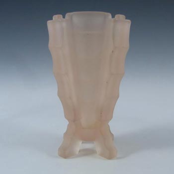Bagley #3007 Art Deco 4.25" Frosted Pink Glass 'Bamboo' Vase