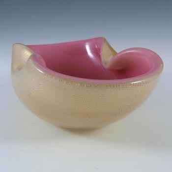 Archimede Seguso Murano Biomorphic Pink & White Glass Gold Leaf Bowl
