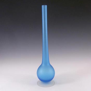 Carlo Moretti Satinato Blue Murano Glass 14" Stem Vase
