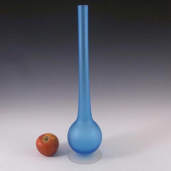 Carlo Moretti Satinato Blue Murano Glass 14" Stem Vase