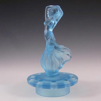 Art Deco 1930's Blue Frosted Glass Nude Lady Figurine