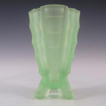 Bagley #3007 Art Deco 4.25\" Uranium Green Glass \'Bamboo\' Vase