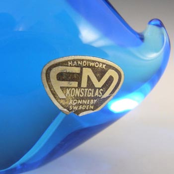 FM Konstglas/Ronneby Swedish Blue Glass Bird - Labelled