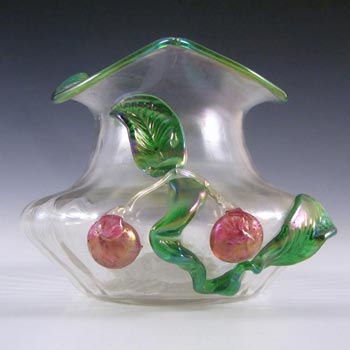 Kralik Art Nouveau Applied Berries Iridescent Glass Vase