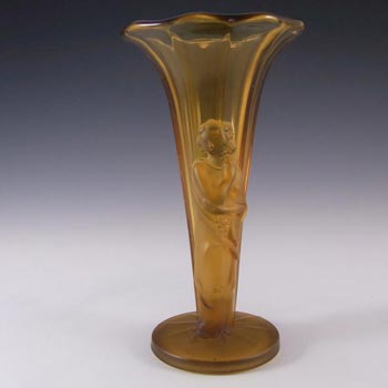 Art Deco 1930\'s Amber Frosted Glass Oriental Lady Vase