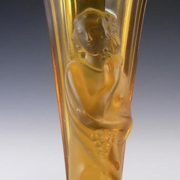 Art Deco 1930's Amber Frosted Glass Oriental Lady Vase