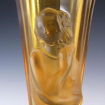 Art Deco 1930's Amber Frosted Glass Oriental Lady Vase