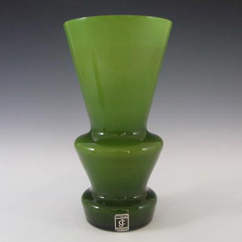 Lindshammar / JC 1970's Swedish Green Hooped Glass Vase