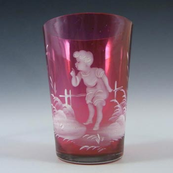 Mary Gregory Bohemian Hand Enamelled Pink Glass Tumbler #3