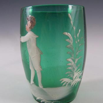 Mary Gregory Bohemian Hand Enamelled Green Glass Tumbler #3