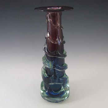 Mdina Purple & Blue Trailed Glass 'Helter Skelter' Vase - Signed