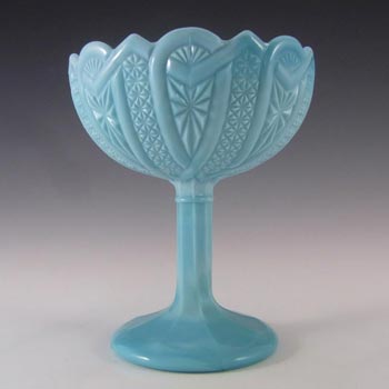 Antique 1890's Victorian Blue Milk Glass Footed Bowl