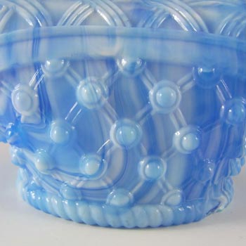 Victorian 1890's Blue Malachite/Slag Glass Basket Bowl #2