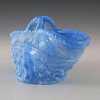 Victorian 1890's Blue Malachite/Slag Glass Basket Bowl #2