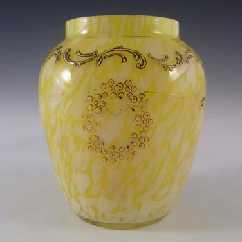 Welz Bohemian Lemon Yellow & White Spatter Glass Vase