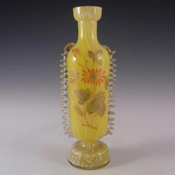Welz Lemon Yellow & White Spatter Glass Enamelled Vase