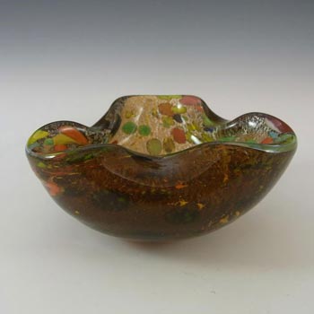 Murano Venetian Amber Glass Silver Leaf Bowl/Ashtray