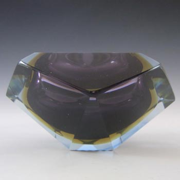 Murano Faceted Purple & Blue Sommerso Glass Block Bowl