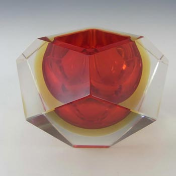 Murano Faceted Red & Amber Sommerso Glass Block Bowl #2