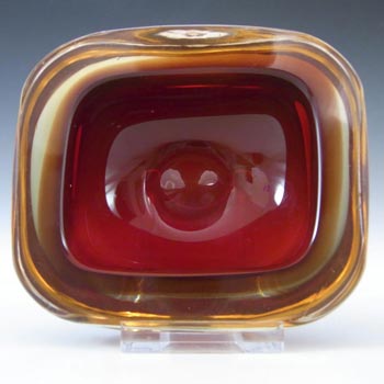Murano Geode Red & Amber Sommerso Glass Square Bowl