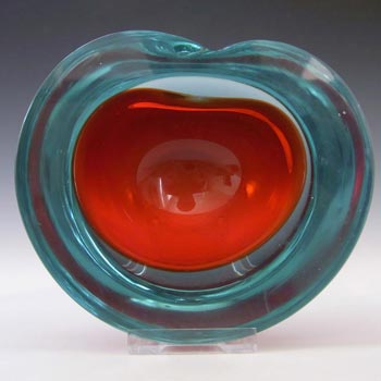 Murano Geode Red & Turquoise Sommerso Glass Kidney Bowl